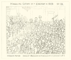 A Railway Meeting, Emotion of the Shareholders at the Announcement of a Dividend of two and a half pence (1849) by Richard Doyle