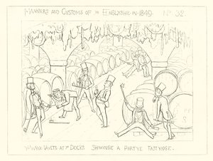 The wine vaults at the Docks, showing a party tasting (1849) by Richard Doyle