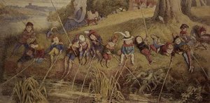Dame Julianna Berners Teaching her Young Pupils the Art of Fishing