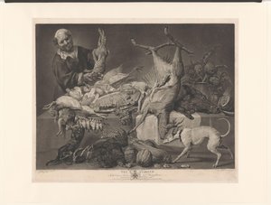 Merchant Displays Game, Artichokes, Pumpkins, and a Lobster (title on object: The Larder) by Richard Earlom