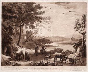 Liber Veritatis: No. 42, A River Landscape with a Shepherd and Shepherdess and a Herd of Cattle