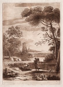Liber Veritatis: No. 50, A River Scene with Tobias and the Angel by Richard Earlom