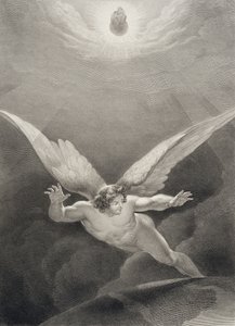 Satan leaps over the walls of Heaven, from a French edition of 