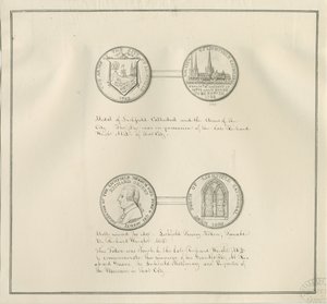 Lichfield - Medals of Lichfield Cathedral and the City Arms, and a portrait of Richard Greene by Richard Greene