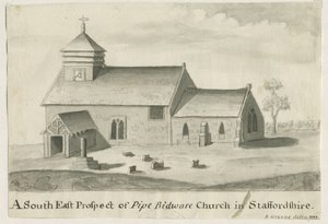 Pipe Ridware Church: sepia painting, 1777 by Richard Greene