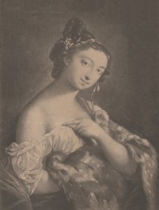 Winter: a woman holding a spotted fur mantle
