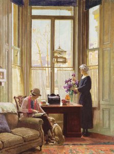 Interior with Two Ladies and a Dog