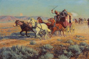 Stagecoach Pursued by Mounted Indians, 1912 by Richard Lorenz