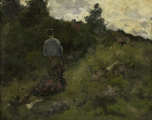 A Farmer Walking along the Edge of a Wood