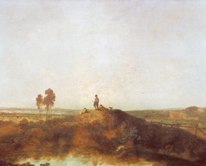 A pool with figures on a hillock by Richard Wilson