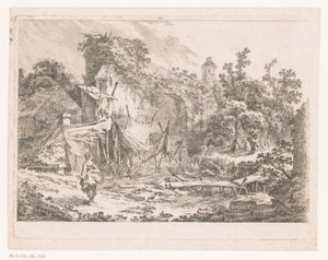 Landscape with Hut and Fishing Nets on Stakes