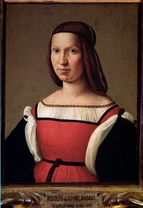 Portrait of a Lady from the Lower Classes in a Red Dress with Puffed Sleeves by Ridolfo Il  Ghirlandaio