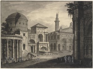 Architectural Fantasy of an Ancient City with a Square and Many Buildings, Some Partially in Ruins by Robert Adam