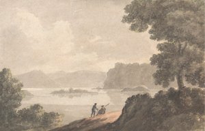 Figures in a Lakeside Romantic Landscape