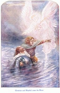 Christian and Hopeful Cross the River, from The Pilgrims Progress published by John F Shaw & Co, c.1900