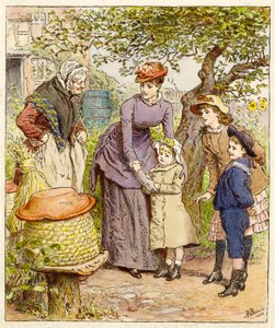 Mother and Children by a Beehive, pub. 1854 by Robert Barnes