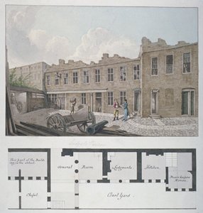 Ludgate Prison with a plan of the London Workhouse, Bishopsgate, beneath, City of London