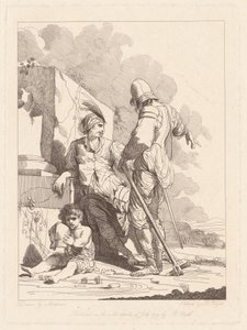 Two Soldiers and Child Holding a Helmet by Robert Blyth, after John Hamilton Mortimer