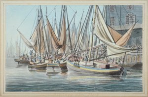 View of Billingsgate Wharf with Boats on the Water, City of London