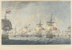 Battle of Camperdown (1797): Attack by the British Fleet (title on object: View of the British Fleet at Noon on the 11 October 1797, Bearing down to attack the Dutch Fleet)