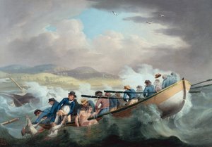 Survivors from a shipwreck off the Isle of Wight being rescued by the crew of H.M.S. Juno