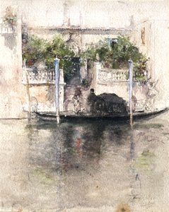 Lady Boarding a Gondola from a Palazzo by Robert Frederick Blum