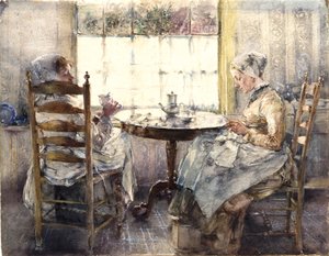 Two Dutch Girls Having Coffee by Robert Frederick Blum