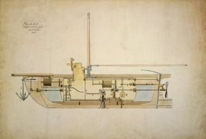 Original drawing of the Nautilus, the first underwater boat (submarine), presented by its inventor Robert Fulton (1765-1815) to the American Senate in 1806. by Robert Fulton