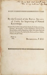 Signed page from "Micrographia: or Some Physiological Descriptions of Minute Bodies Made by Magnifying Glasses" by Robert Hooke