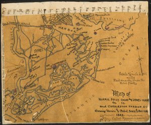 Map of Morris, Folly, Coles and James Islands and Charleston Harbor S.C. showing Union and Rebel Forts and Batteries, 1864 by Robert Knox Sneden