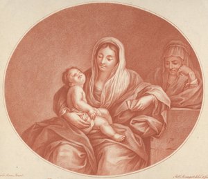The Virgin seated with the infant Christ sleeping in her lap, Saint Elizabeth at right by Robert Menageot