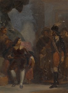 Man Seated while Speaking to a Soldier Who is Standing