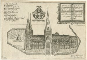 Lichfield Cathedral - South View: Copper-Plate Engraving, nd [17th cent]