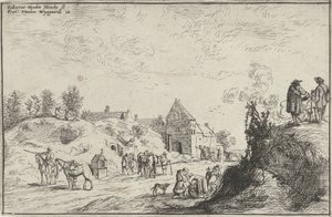 Many Figures on a Path by a Village by Robert van den Hoecke