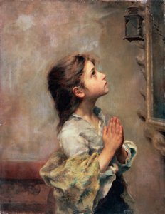 Praying Girl, Italian Painting of 19th Century by Roberto Ferruzzi