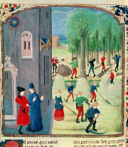 Haymaking and Woodcutting, from the Hours of Charles d