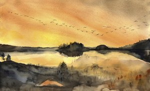Golden Lakeside Flight by RodMacIver