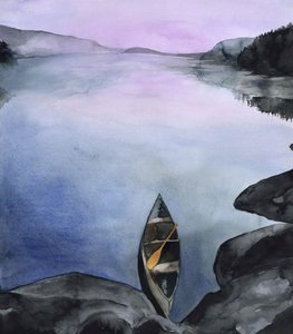 Serene Mountain Lake Canoe