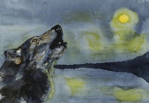 Wolf Howling at Moon by RodMacIver