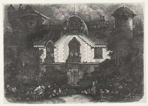 House with Tower Behind a Fence and Shepherdess with Cattle by Rodolphe Bresdin