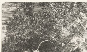 Men and Dog with Boy by a Barrel