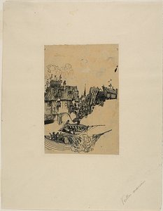Old Houses and Fishing Boats by Rodolphe Bresdin