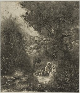 Rest on the Flight into Egypt with Saddled Donkey by Rodolphe Bresdin