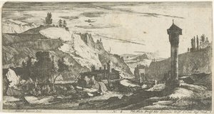 Mountainous Landscape with Column (series title: Tyrolean Landscapes) by Roelant Roghman