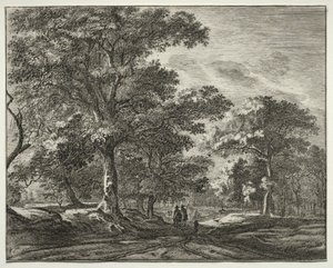 Six Views in the Wood of the Hague: Two Men Preceded by a Hunter by Roelant Roghman