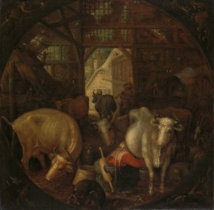Cows in a Stable; Witches in the Four Corners by Roelant Savery