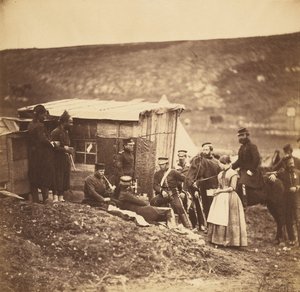 Camp of the 4th Dragoon Guards, Convivial Party, French and English by Roger Fenton