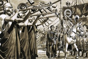 Caligula rides dryshod across the Bay of Naples by Roger Payne