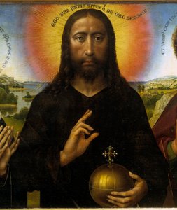 Christ redeemer between the Virgin and Saint John the Evangelist says the Triptych Braque. (detail)