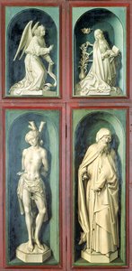 The Annunciation, St. Sebastian, St. Anthony the Great and the two Donors, panels from the reverse of the Last Judgement, c.1445-50 by Rogier van der Weyden